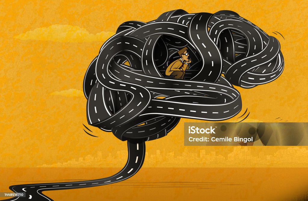 Brain Tangled In Ropes Tangled Brainconfused Man Stock Illustration - Download Image Now ...