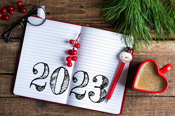 istock New year resolutions 2023 on desk. 2023 resolutions list with notebook, coffee cup, decorations on table. Goals, resolutions, plan, action concept. New Year 2023 background 1448518835