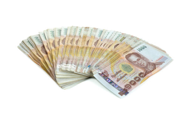 istock Stacks Thailand money bank note value 1000 baht isolated on white background 1448523806