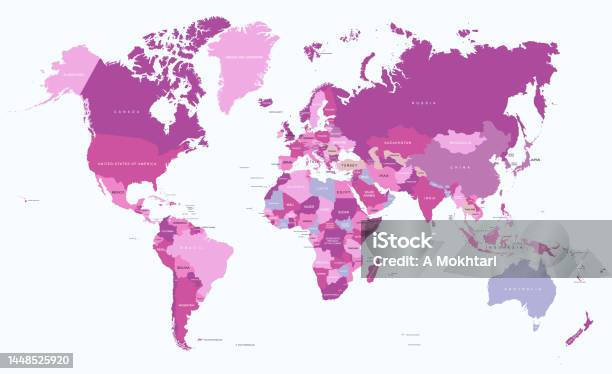 Country Border Line World Map With A Border Of Each Country Stock Illustration - Download ...