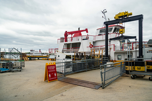 Portland, ME - July 6, 2020: Casco Bay Lines Ferry Terminal for the islands, in Portland, Maine,