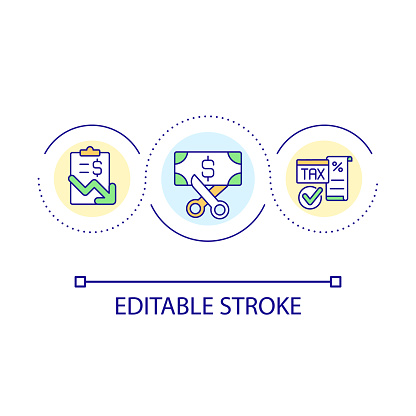 Minimizing costs loop concept icon. Reduce company expenses. Budget efficiency. Home based business abstract idea thin line illustration. Isolated outline drawing. Editable stroke. Arial font used