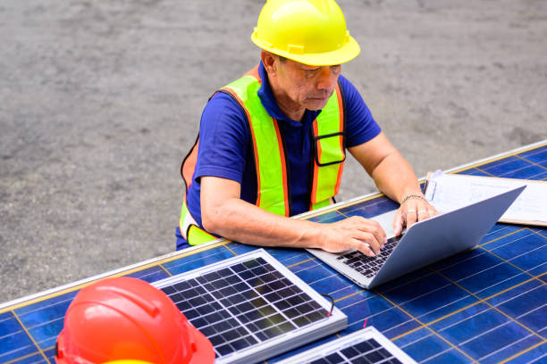 istock Portrait of worker using laptop working at cargo containers terminal, Import and export business 1448531530