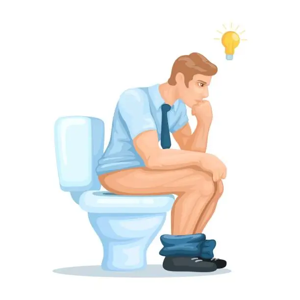 Vector illustration of Man thinking while pooping process creative cartoon illustration vector