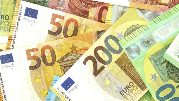 Euro banknotes 16:9 top view
