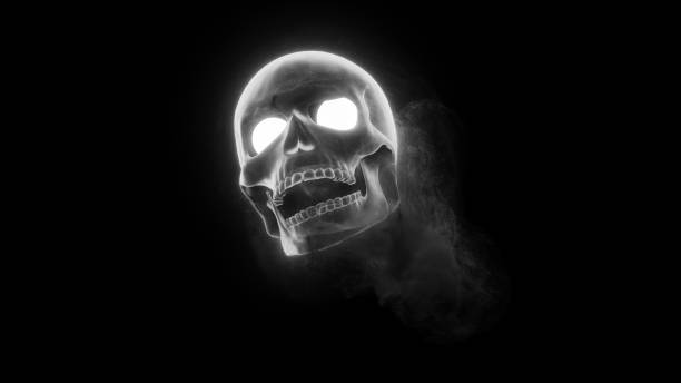 istock 3d render Flying smoke skull with glowing eyes with alpha channel 1448533125