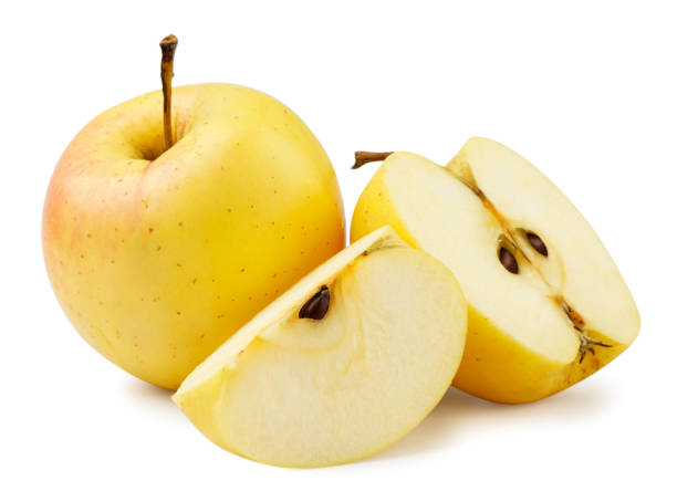 istock Yellow apple, half and slice on a white background. Isolated 1448534075