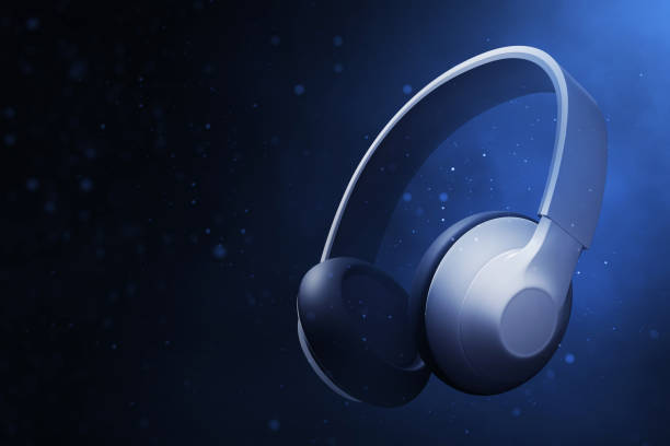 istock Headphones 3d illustration on blue background 1448534586