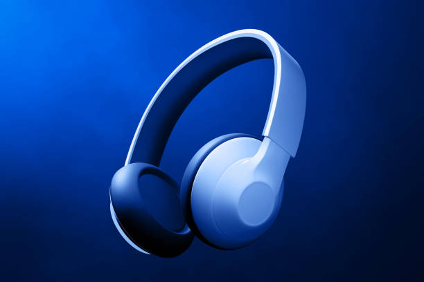 istock Headphones 3d illustration on blue background 1448534590
