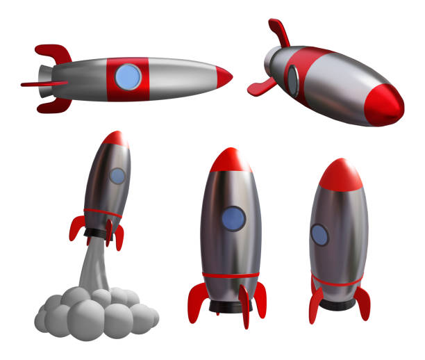 istock Set of rocket 3d illustration isolated on white background 1448534606