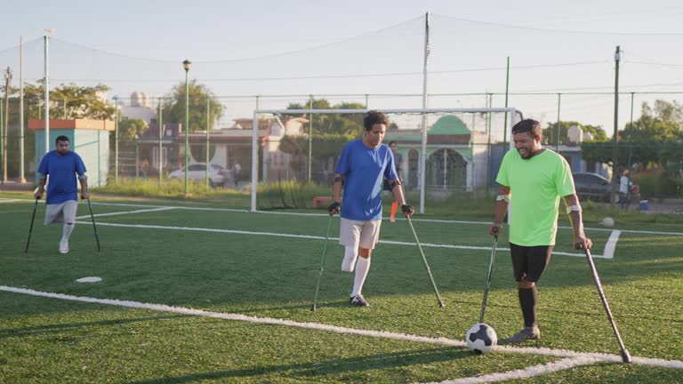 Amputee soccer players in a match on the soccer field