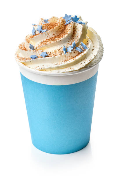 Christmas latte in take away coffee cup isolated on white background