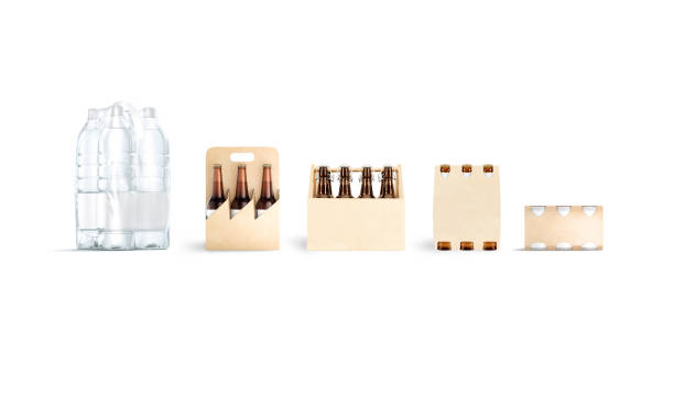 blank plastic and craft bottle pack mockup, isolated - drink carton imagens e fotografias de stock