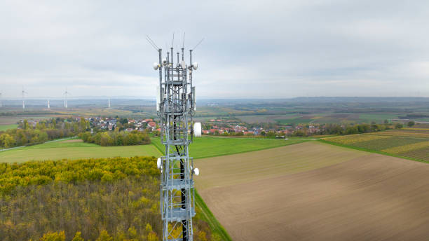istock Mobile phone base station - aerial view 1448537558