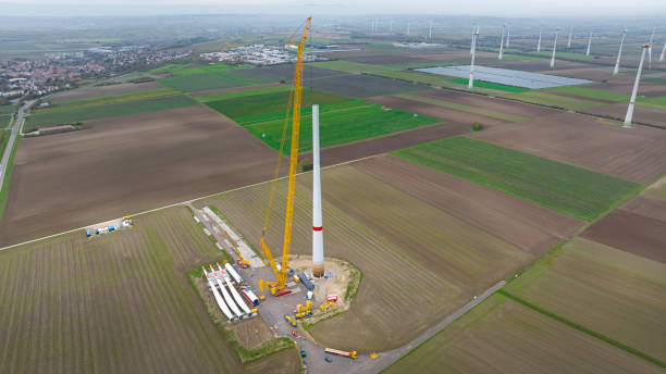 istock Wind turbine, construction site - aerial view 1448537634