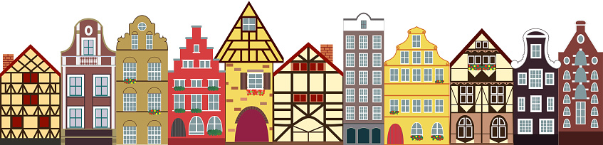 Set of vector European small gingerbread houses. vector Icons. Street.