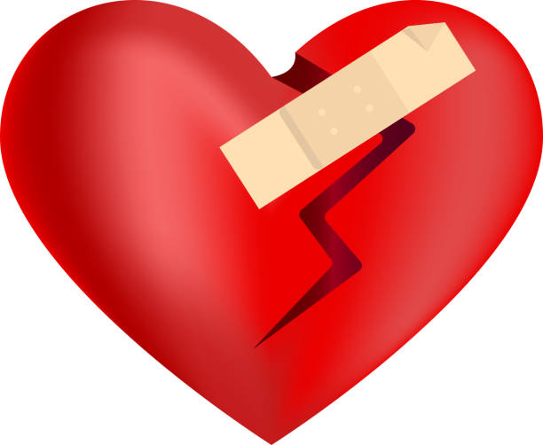 разбитое сердце с патчем поздравительная открытка ко дню святого валентина - bandage heart shape pain love stock illustrations