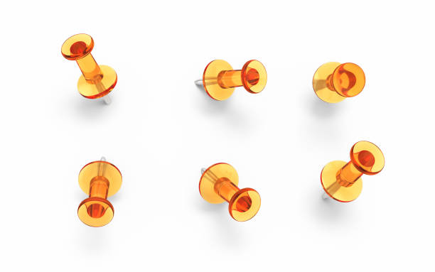 3d Render Orange Color Transparent Push Pins on White Background Clipping path, Can be used for reminder and note paper concept. (İsolated on white and Clipping path)