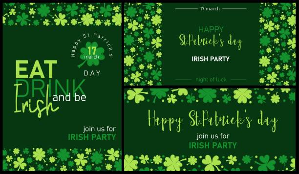 ulotka na imprezę z okazji dnia świętego patryka, broszura, zaproszenie na wakacje, uroczystość firmowa - st patricks day irish culture pub clover stock illustrations