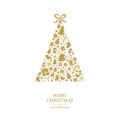 Beautiful Christmas greeting card with festive icons and text. Vector