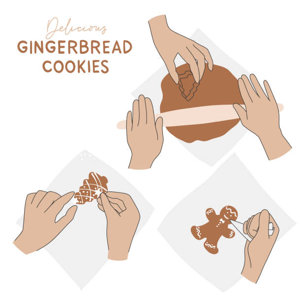 The process of making ginger cookies. Image hands. The process of making gingerbread cookies. Image hands. Vector illustration gingerbread man cookie cutter stock illustrations