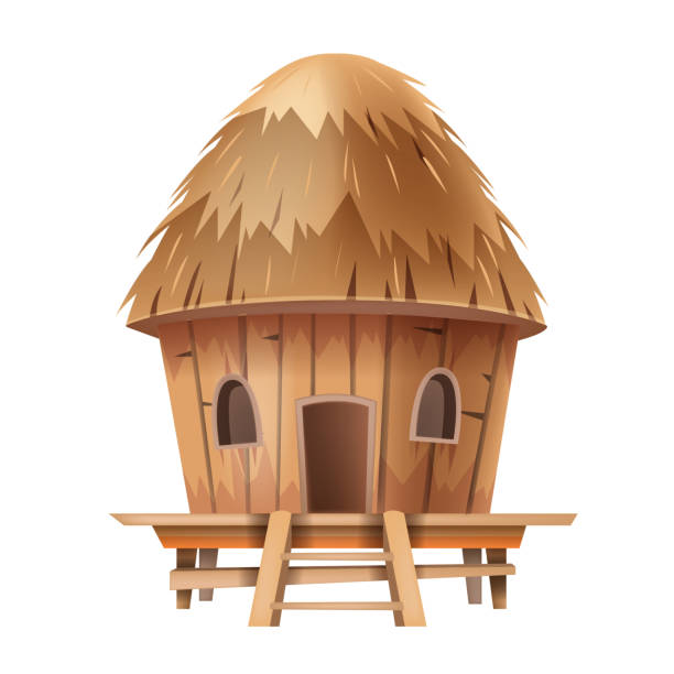 illustrazioni stock, clip art, cartoni animati e icone di tendenza di capanna bungalow, casa nipa di paglia africana vettoriale, tetto di costruzione della tenda da spiaggia di bambù del villaggio di paglia. - hut africa grass hut mud hut