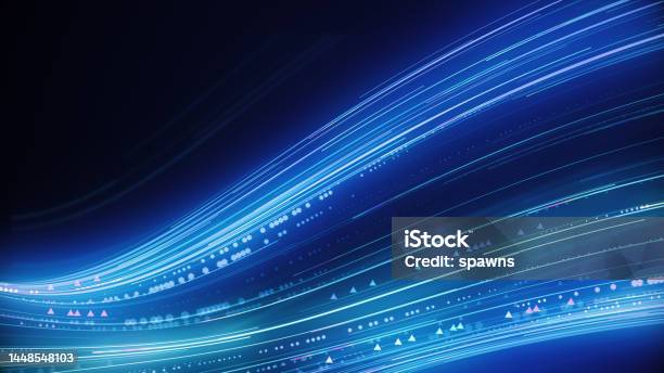 Abstract Technological Highspeed Data Lights Stock Photo - Download Image Now - Backgrounds, Technology, Fiber Optic
