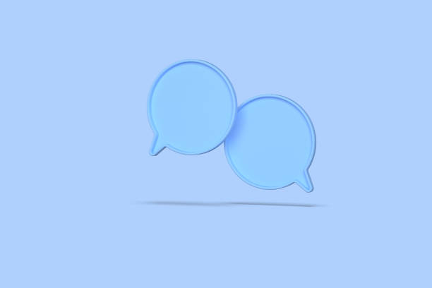 two light blue glossy chat bubbles floating in the room on isolated background. 3d Render. stock photo