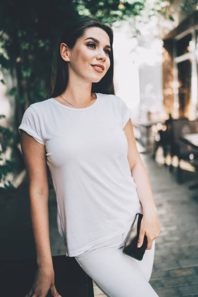 istock Cheerful lady chilling in summer cafe 1448549730