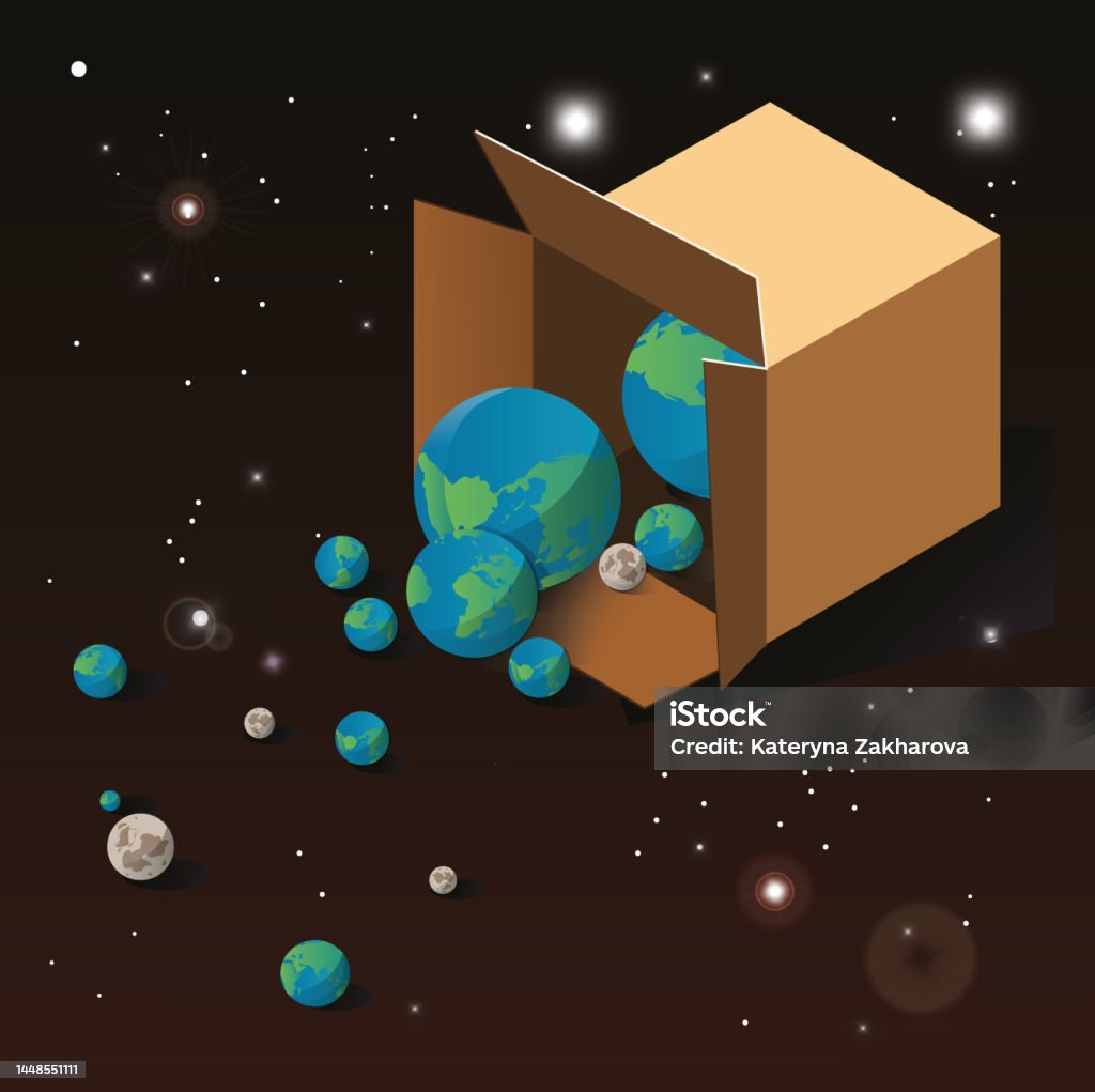 The Box In Space Abstract Image Of Box In Space With Planet Vector Art Stock ...