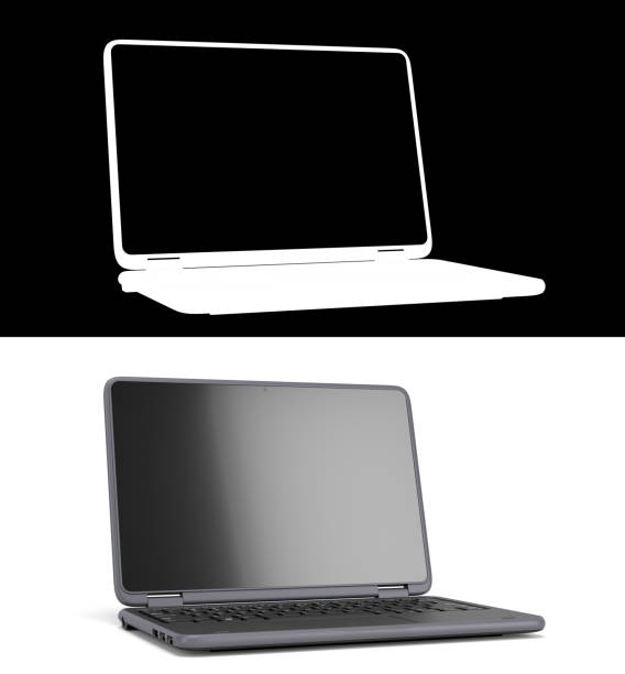 Presentation new modern laptop with white empty screan 3d render on white with alpha stock photo