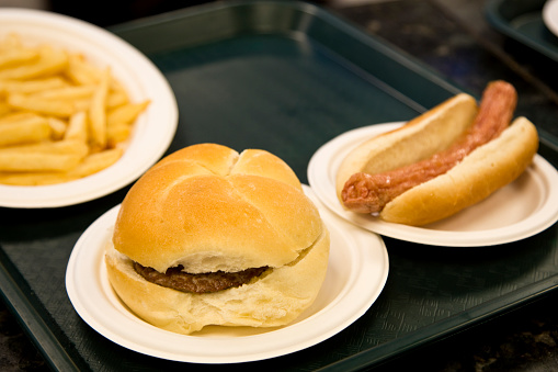 Hot dog, Hamburger, ready to eat in fast food restaurant.