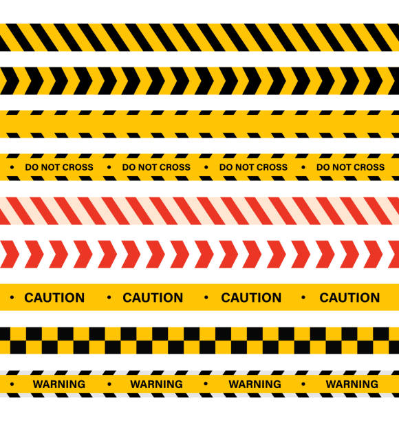 illustrazioni stock, clip art, cartoni animati e icone di tendenza di nastri di avvertimento isolati su sfondo bianco. - safety yellow road striped