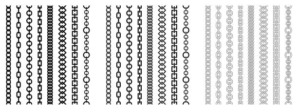 Chain pattern set. Braided ropes and chains seamless brush set. Vector. Chain pattern set. Braided ropes and chains seamless brush set. Vector illustration. ropes tied together stock illustrations