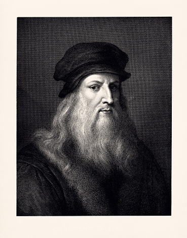 Portrait of Leonardo Da Vinci engraved and published by James R. Osgood and Company in 1877. 
Leonardo di ser Piero da Vinci (15 April 1452 – 2 May 1519) was an Italian polymath of the High Renaissance who was active as a painter, draughtsman, engineer, scientist, theorist, sculptor, and architect...
Vintage engraving circa late 19th century. Digital restoration by Pictore.