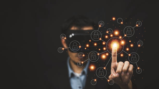 istock Businessman scan fingerprint for Digital transformation technology strategy, AI transformation of ideas and the adoption of technology in business in the digital age, enhancing 1448557221