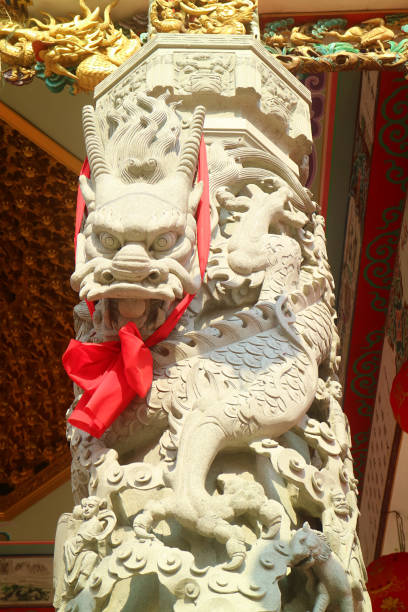 istock Fantastic Column with Chinese Dragon Stone Carving in Chinese Buddhist Temple 1448558555
