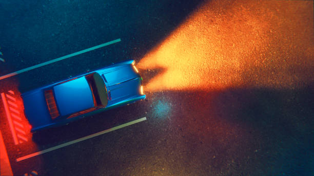 istock Neon lights surrounds vintage car parked at night 1448562017