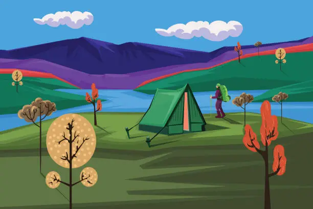 Vector illustration of Adventurous man on camping