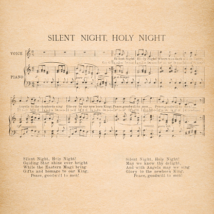 Antique sheet music. Latin hymnal parchment.