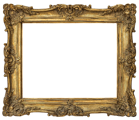 PNG Baroque picture frame isolated. Golden vintage antique frame