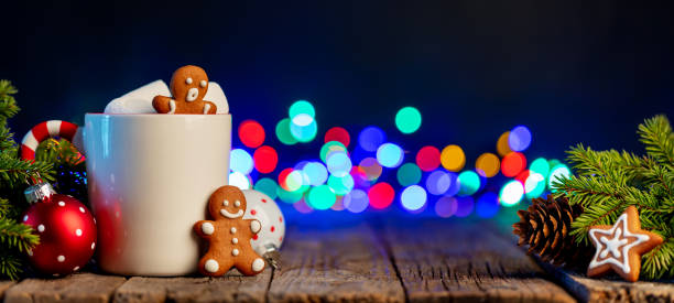 istock Hot chocolate with marshmallow, Christmas tree branch 1448567874