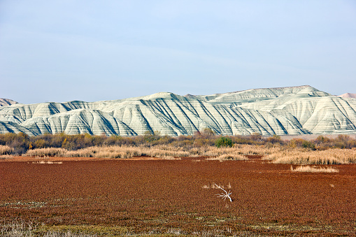 View of the formations left by wind and rain of the Badlands located at Davutoglan Wildlife Development Area, Turkey.