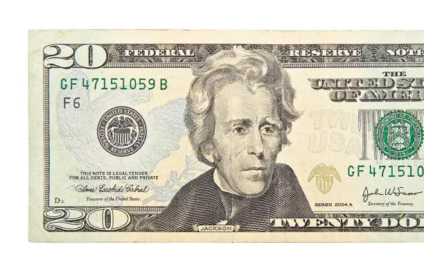 Photo of Twenty dollars isolated on white background