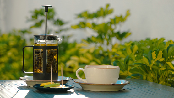 herbal tea, cup and french press