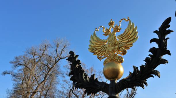 제국의 상징 인 독수리의 황금 인물 - russian culture eagle russia gold 뉴스 사진 이미지