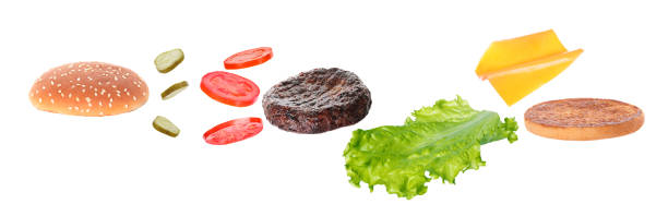 istock Parts of hamburger isolated on white background 1448586776