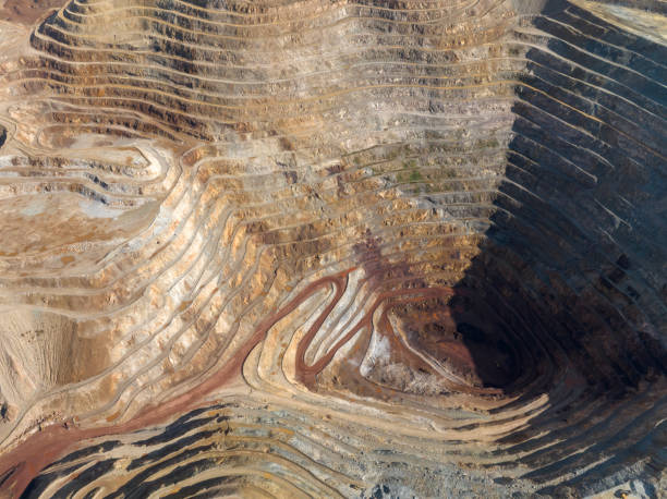 Aerial view of Open-pit iron mine Aerial view of Open-pit iron mine in  Kayseri, Turkey. Taken via drone. open pit mine stock pictures, royalty-free photos & images