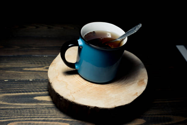 morning cup of coffee on a  bamboo table.