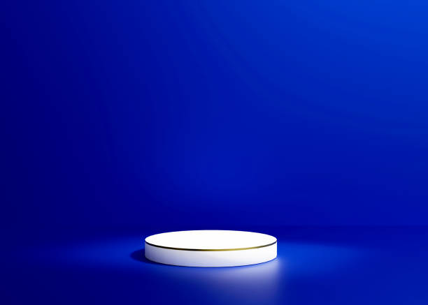 istock Product presentation pedestal podium stand on the blue background 1448589308